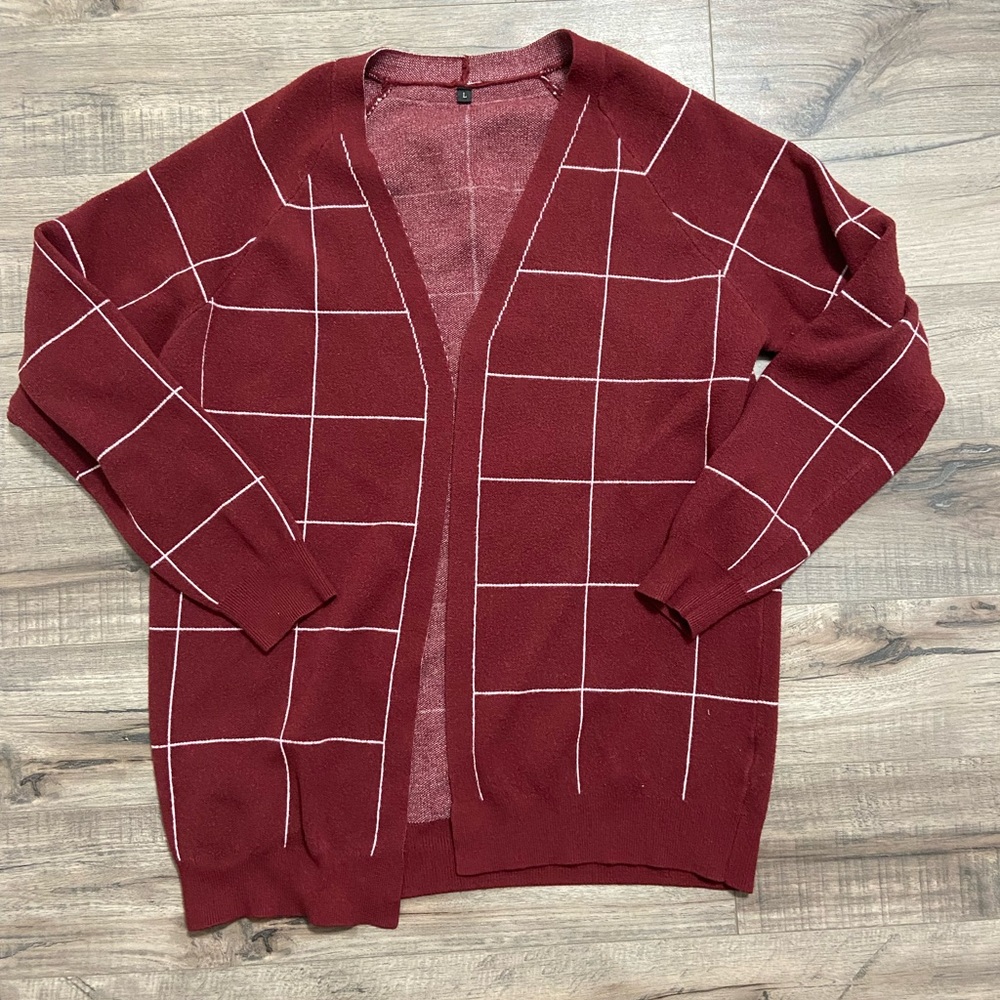Burgundy women’s stripped cartigan size Large